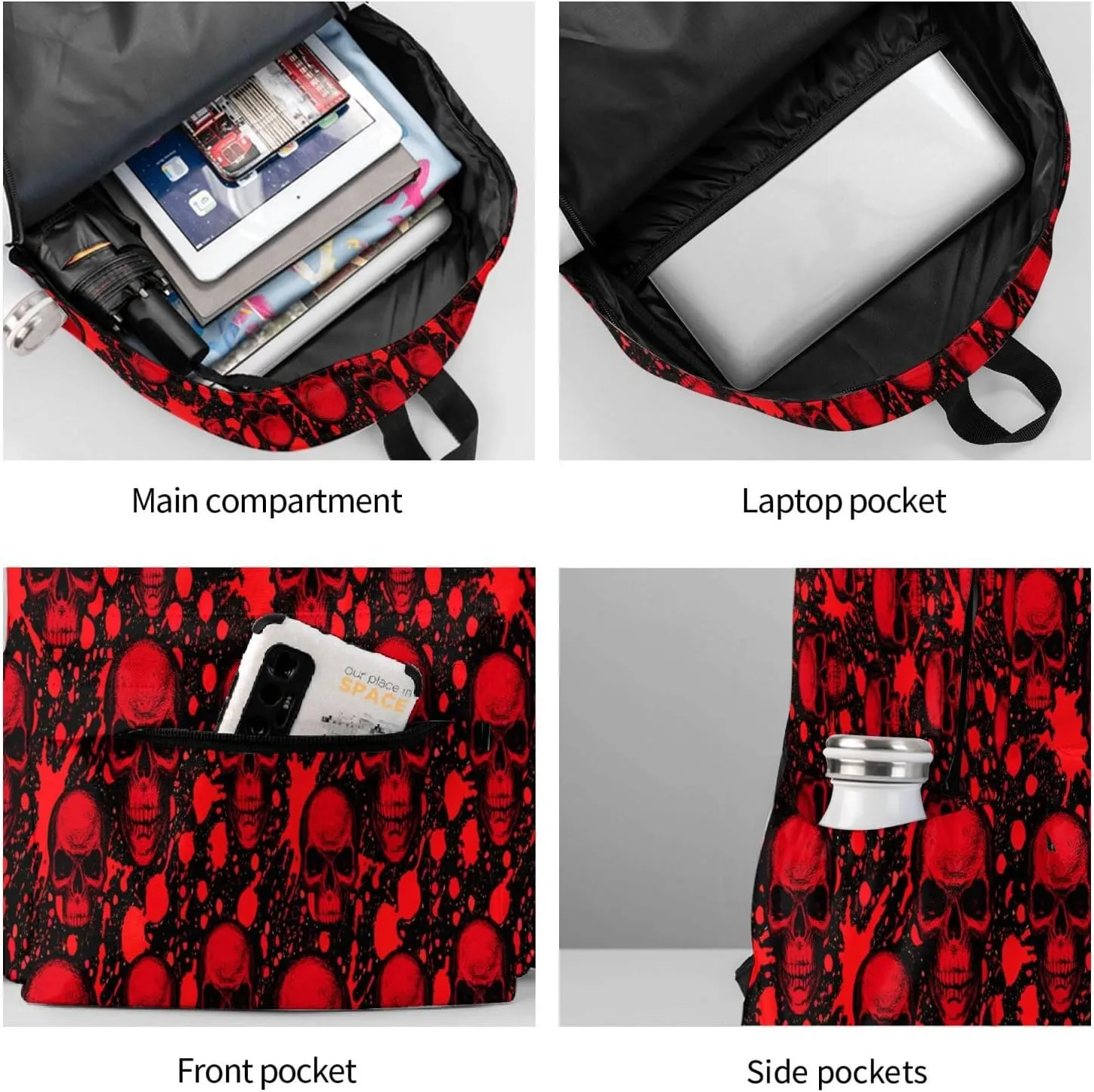 Blood Splatter Red Skeleton Stylish Backpack With Adjustable Padded Shoulder Straps Daypacks For College Travel