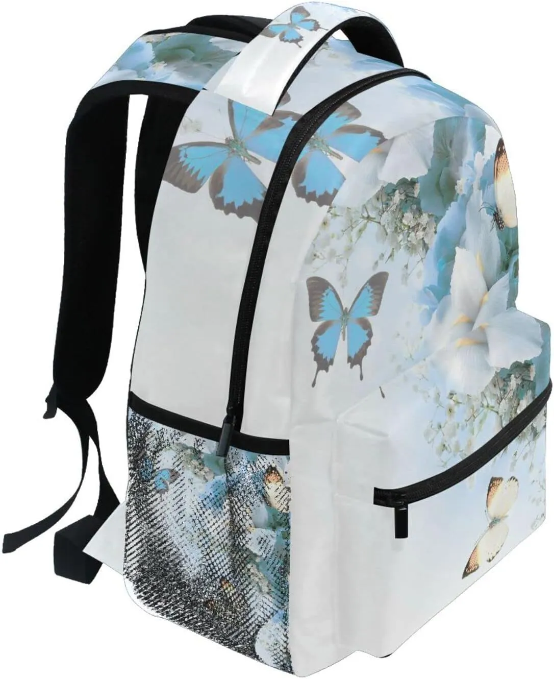 Blue Butterfly Backpack Rose Book Bags for Girls Teens Kids Butterflies School Bags Flowe Lightweight Student Elementary 3rd 4th 5th Grade Shoulder Bag Bookbag Daypack