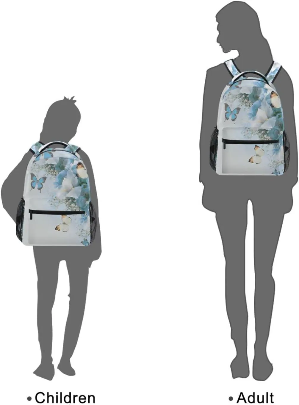 Blue Butterfly Backpack Rose Book Bags for Girls Teens Kids Butterflies School Bags Flowe Lightweight Student Elementary 3rd 4th 5th Grade Shoulder Bag Bookbag Daypack