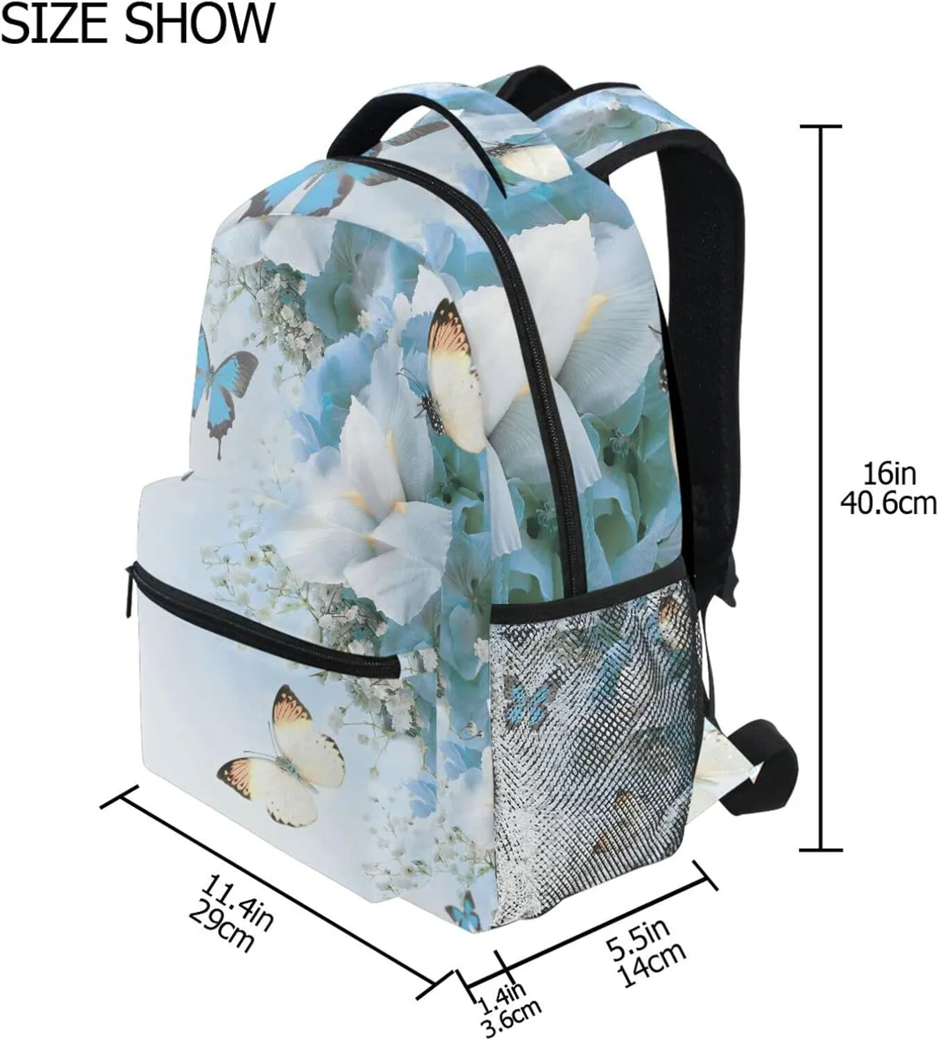 Blue Butterfly Backpack Rose Book Bags for Girls Teens Kids Butterflies School Bags Flowe Lightweight Student Elementary 3rd 4th 5th Grade Shoulder Bag Bookbag Daypack