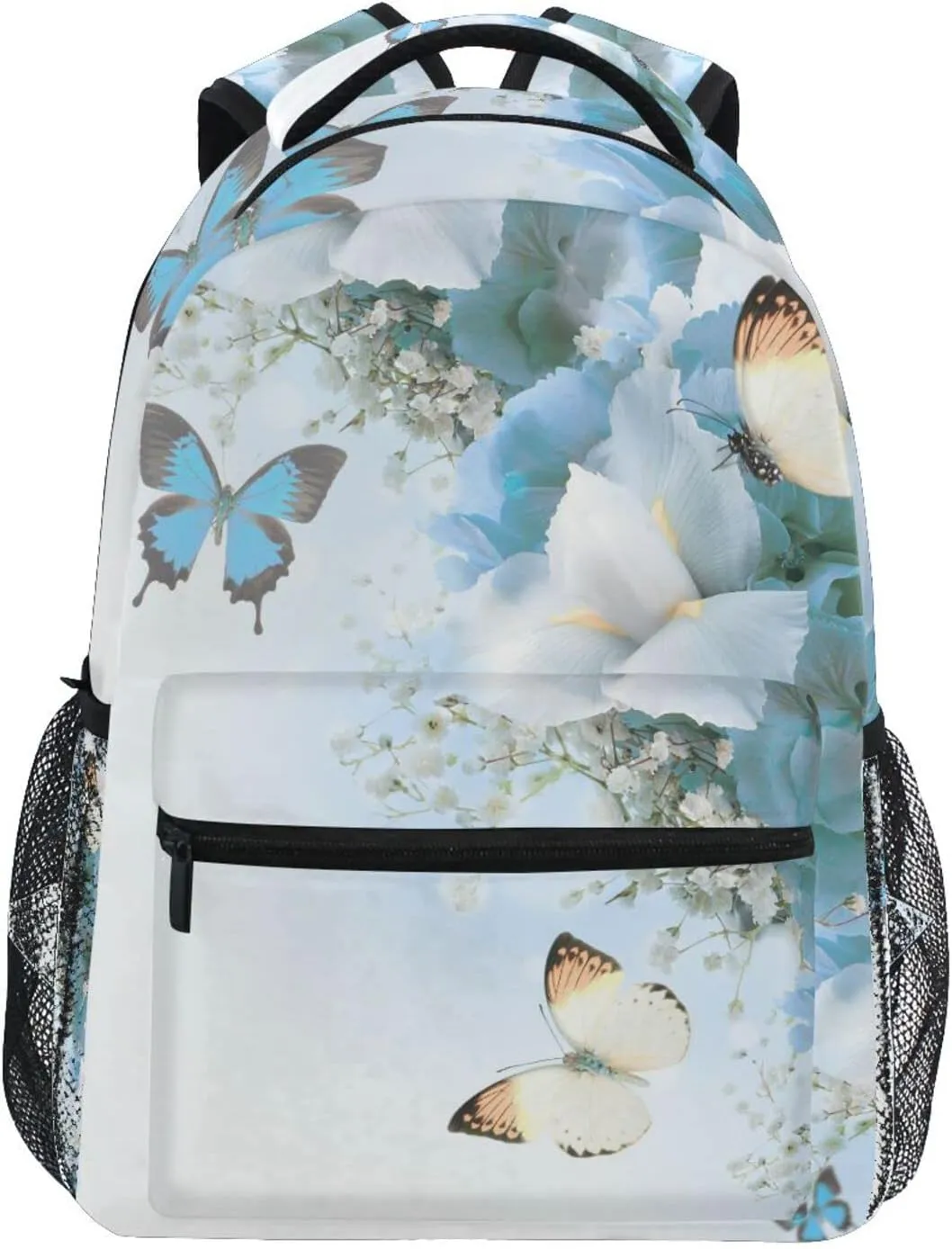 Blue Butterfly Backpack Rose Book Bags for Girls Teens Kids Butterflies School Bags Flowe Lightweight Student Elementary 3rd 4th 5th Grade Shoulder Bag Bookbag Daypack