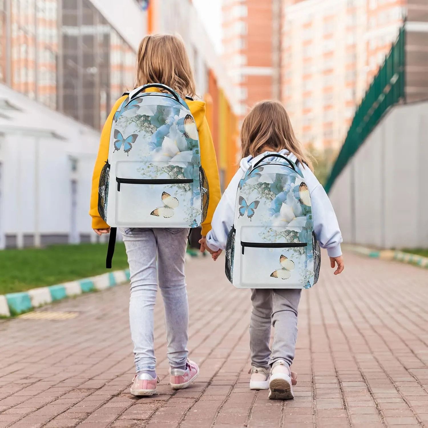 Blue Butterfly Backpack Rose Book Bags for Girls Teens Kids Butterflies School Bags Flowe Lightweight Student Elementary 3rd 4th 5th Grade Shoulder Bag Bookbag Daypack
