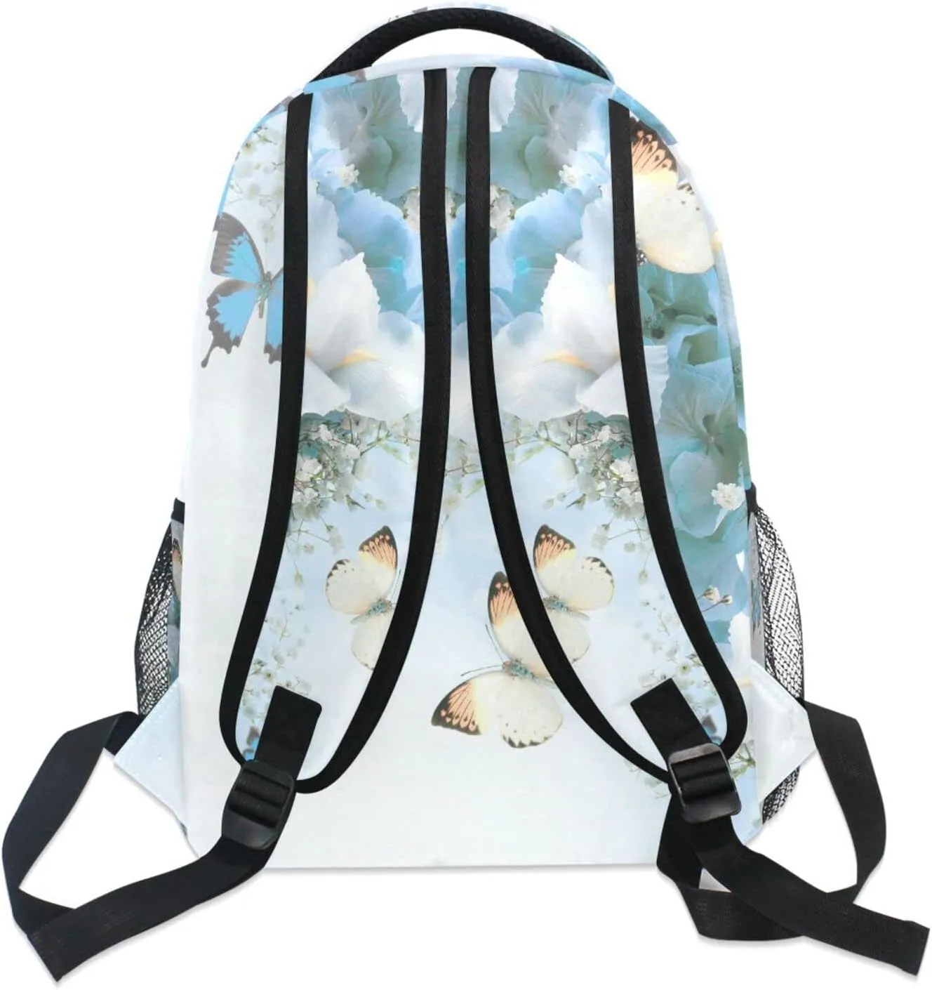 Blue Butterfly Backpack Rose Book Bags for Girls Teens Kids Butterflies School Bags Flowe Lightweight Student Elementary 3rd 4th 5th Grade Shoulder Bag Bookbag Daypack