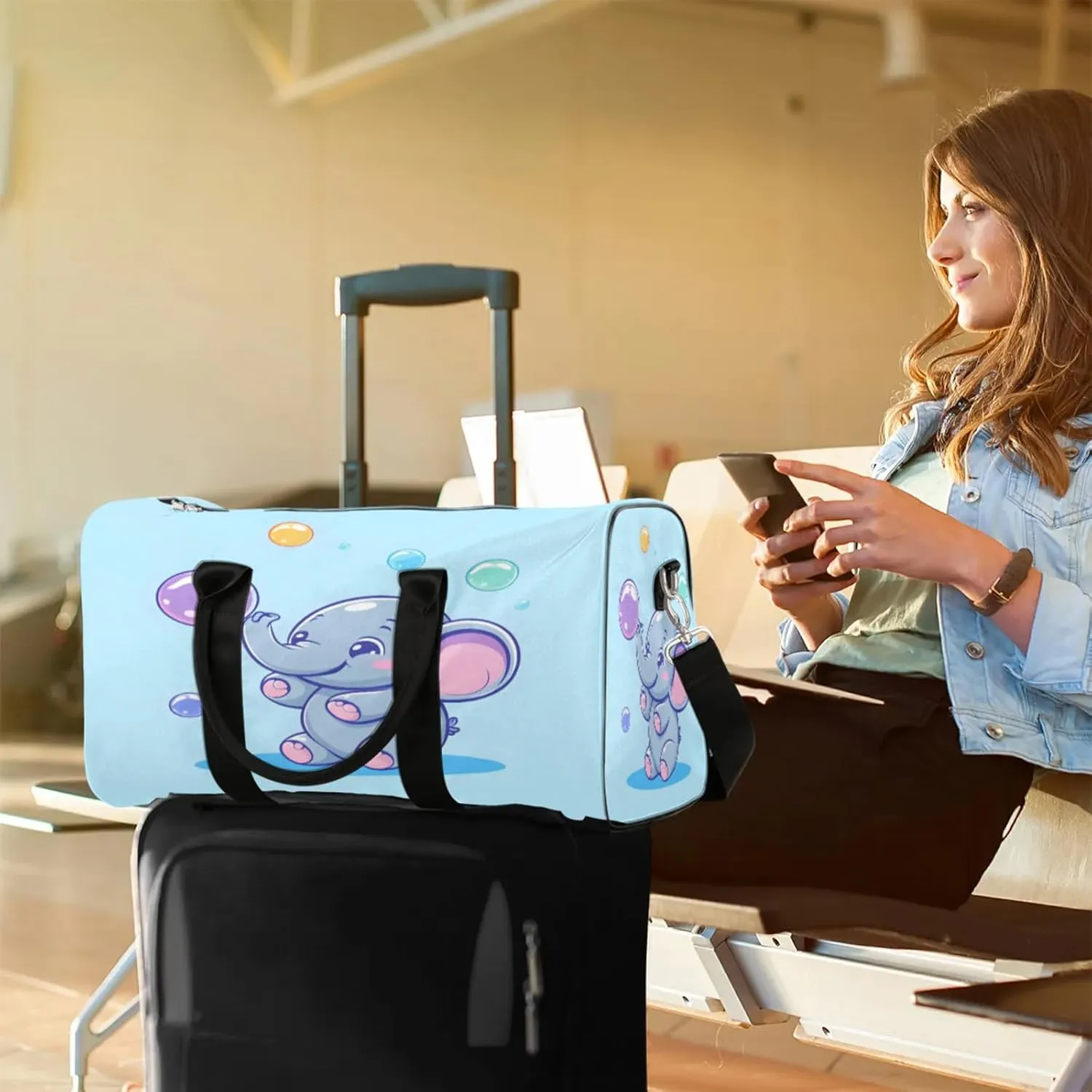 Blue Elephant Duffle Bag for Travel, Overnight Weekend Gym Carry On Luggage Bag, Cute Travel Duffel Bag for Men Women