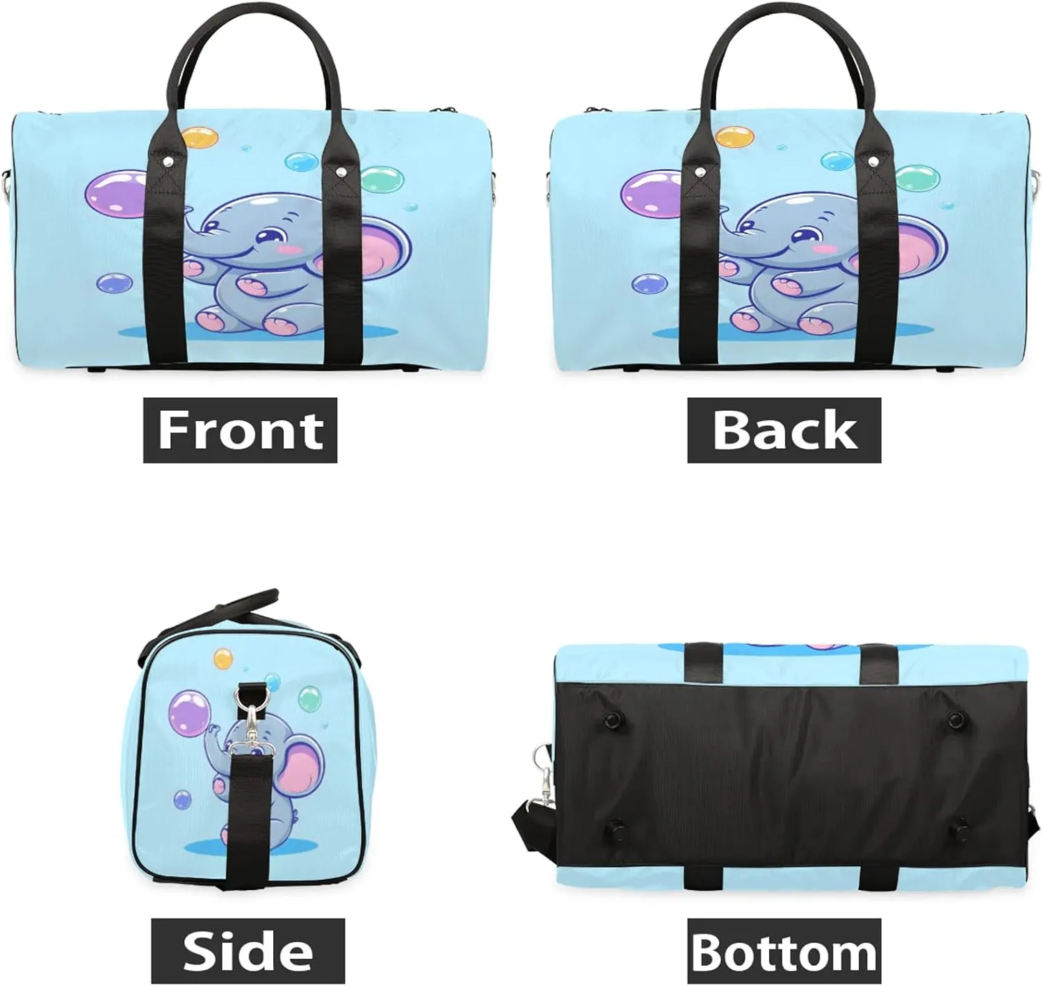 Blue Elephant Duffle Bag for Travel, Overnight Weekend Gym Carry On Luggage Bag, Cute Travel Duffel Bag for Men Women