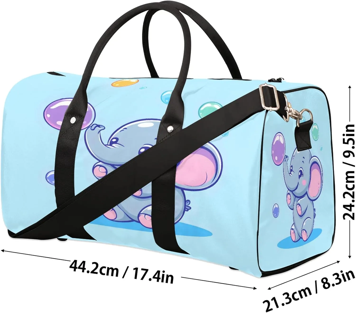 Blue Elephant Duffle Bag for Travel, Overnight Weekend Gym Carry On Luggage Bag, Cute Travel Duffel Bag for Men Women