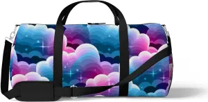 Blue Purple Gradient Clouds Stars Sports Duffel Bag Travel Gym Tote Bags Lightweight Durable Shoulder Strap Waterproof Polyester Outside Mesh Pocket Overnight Trip Duffel Bag for Women Men
