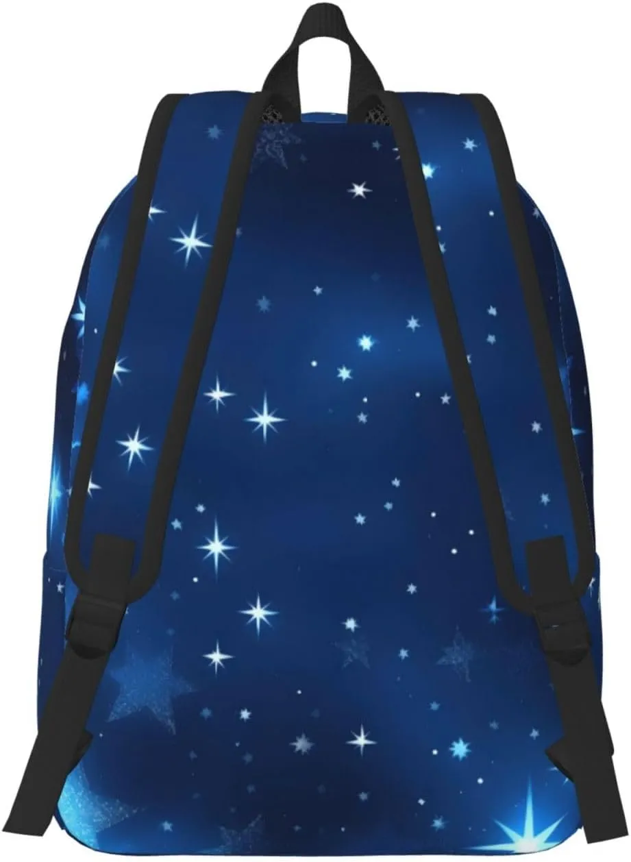Blue Shining Stars Pattern Canvas Casual Lightweight Duffel Bag, Fashion Duffel Bag, Casual Daypack, Unisex Travel Backpack