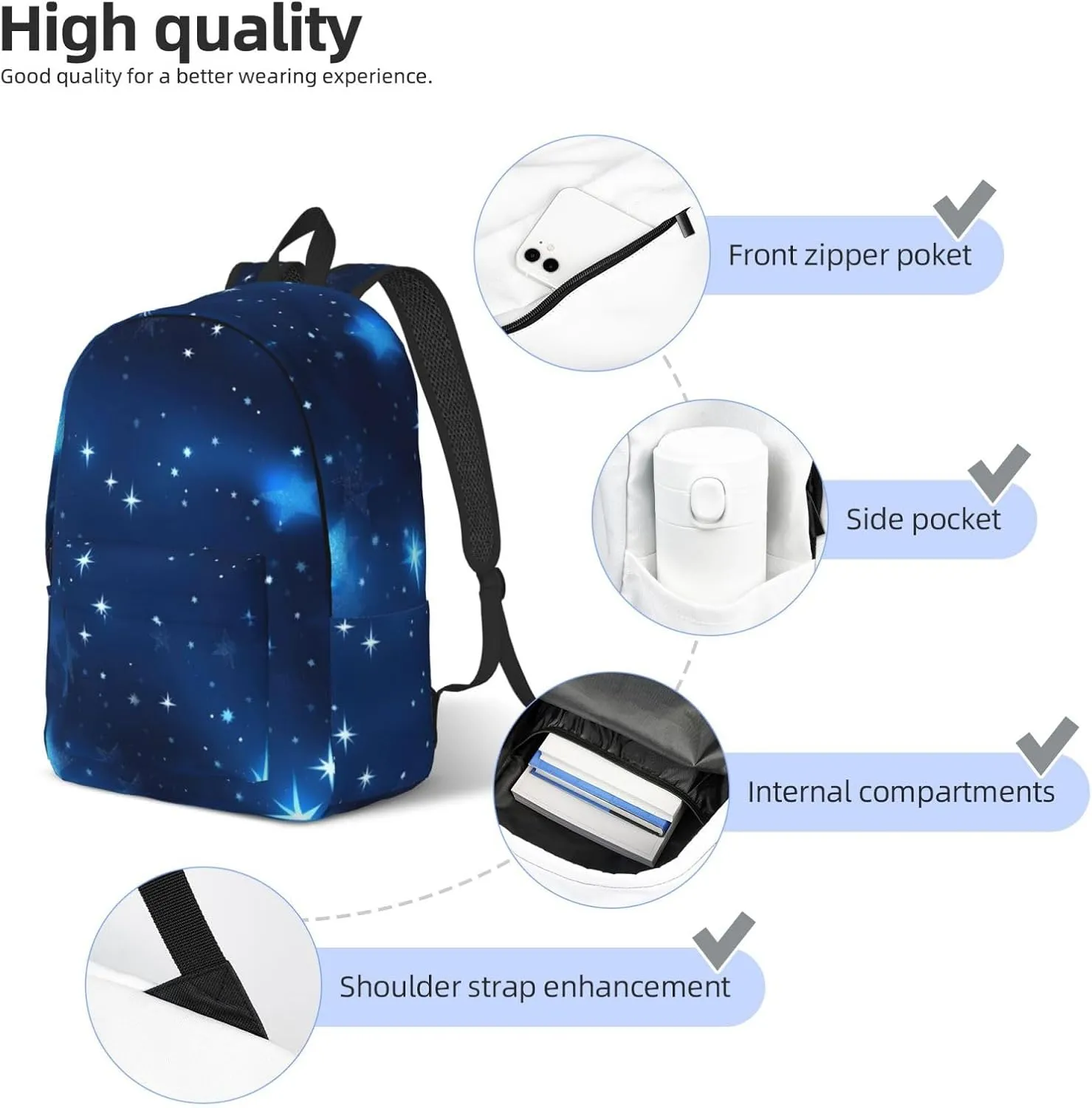 Blue Shining Stars Pattern Canvas Casual Lightweight Duffel Bag, Fashion Duffel Bag, Casual Daypack, Unisex Travel Backpack