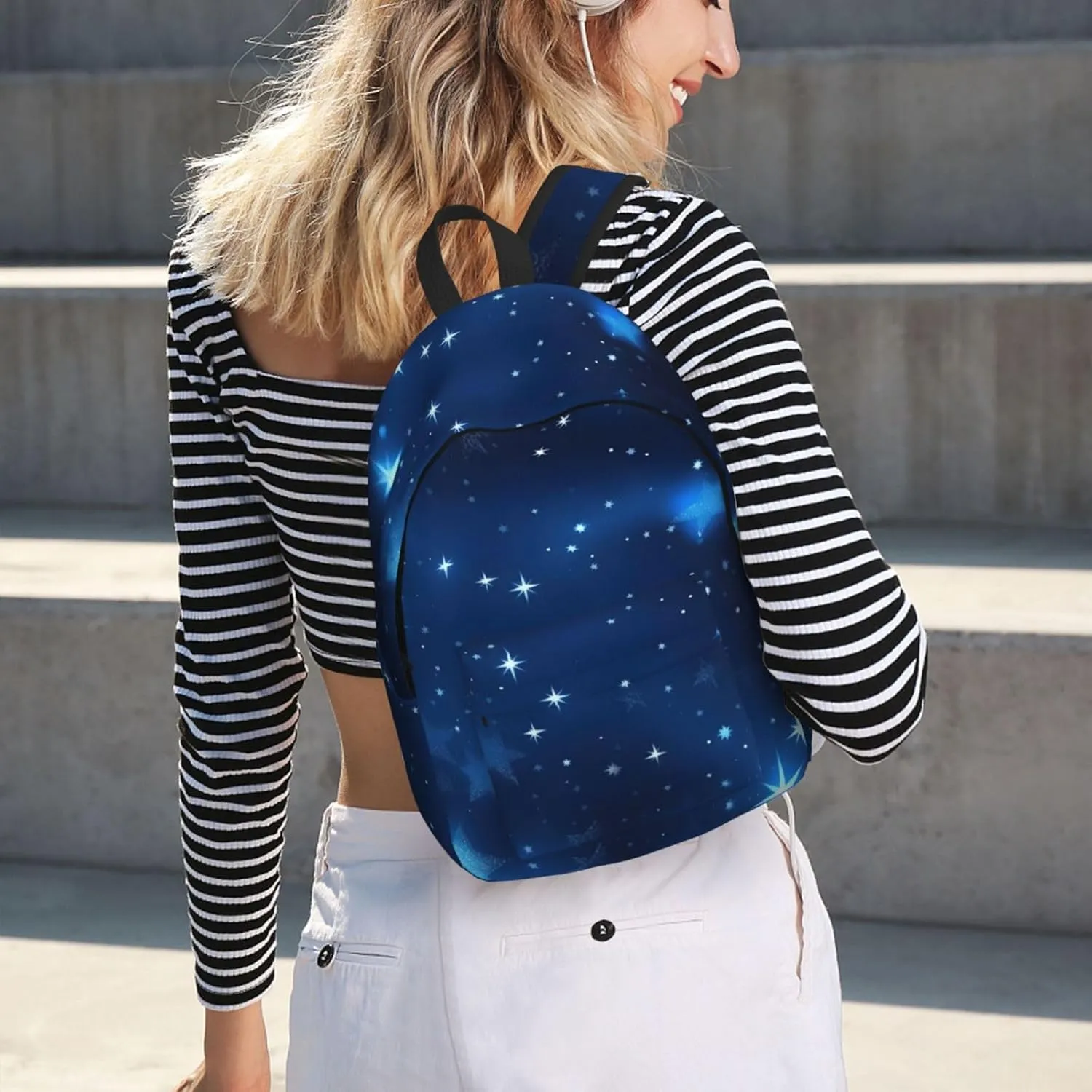 Blue Shining Stars Pattern Canvas Casual Lightweight Duffel Bag, Fashion Duffel Bag, Casual Daypack, Unisex Travel Backpack