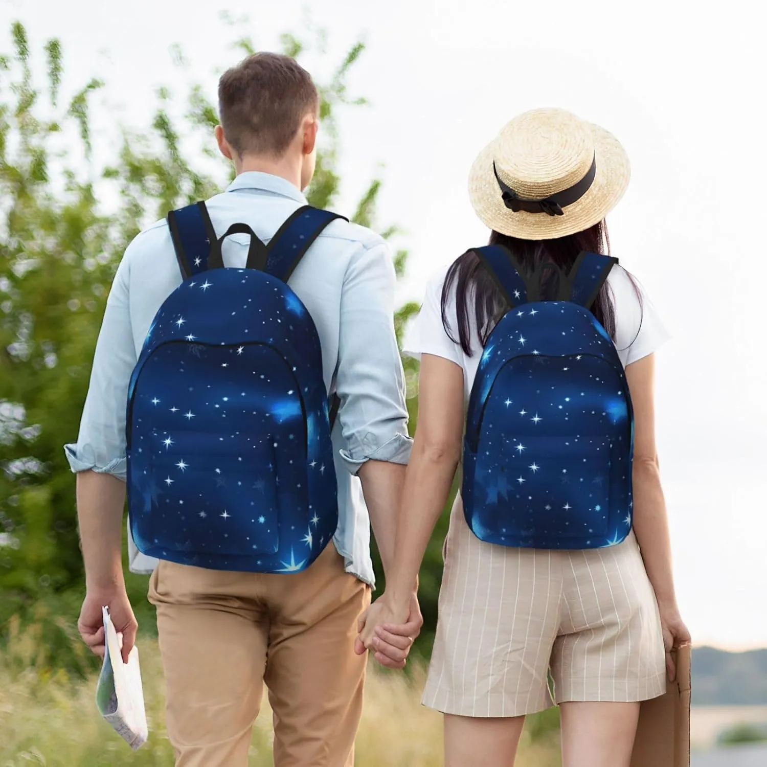 Blue Shining Stars Pattern Canvas Casual Lightweight Duffel Bag, Fashion Duffel Bag, Casual Daypack, Unisex Travel Backpack