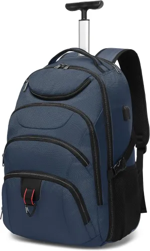 Boavan Rolling Backpack,17 inch Water Resistant Wheeled Backpack,Carry on Luggage Business Bag, Overnight College Computer Backpack Trolley Suitcase for Men Women Adults to Travel，Black