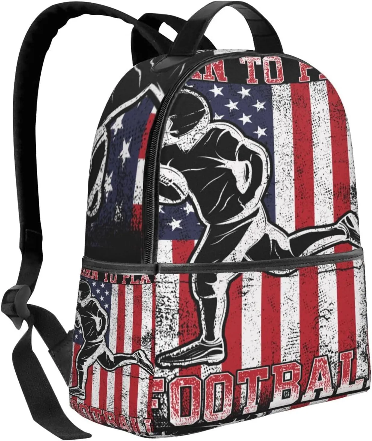 Born To Play Football America Flag Backpack Lightweight Laptop Backpacks Casual Double Shoulder Backpack For Women Men Travel