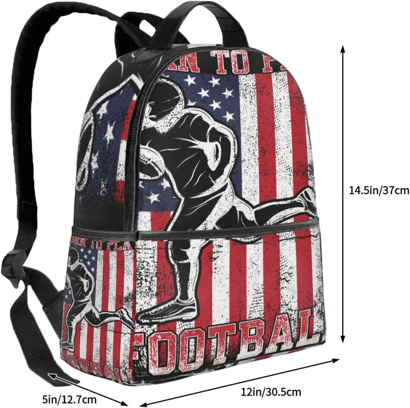 Born To Play Football America Flag Backpack Lightweight Laptop Backpacks Casual Double Shoulder Backpack For Women Men Travel