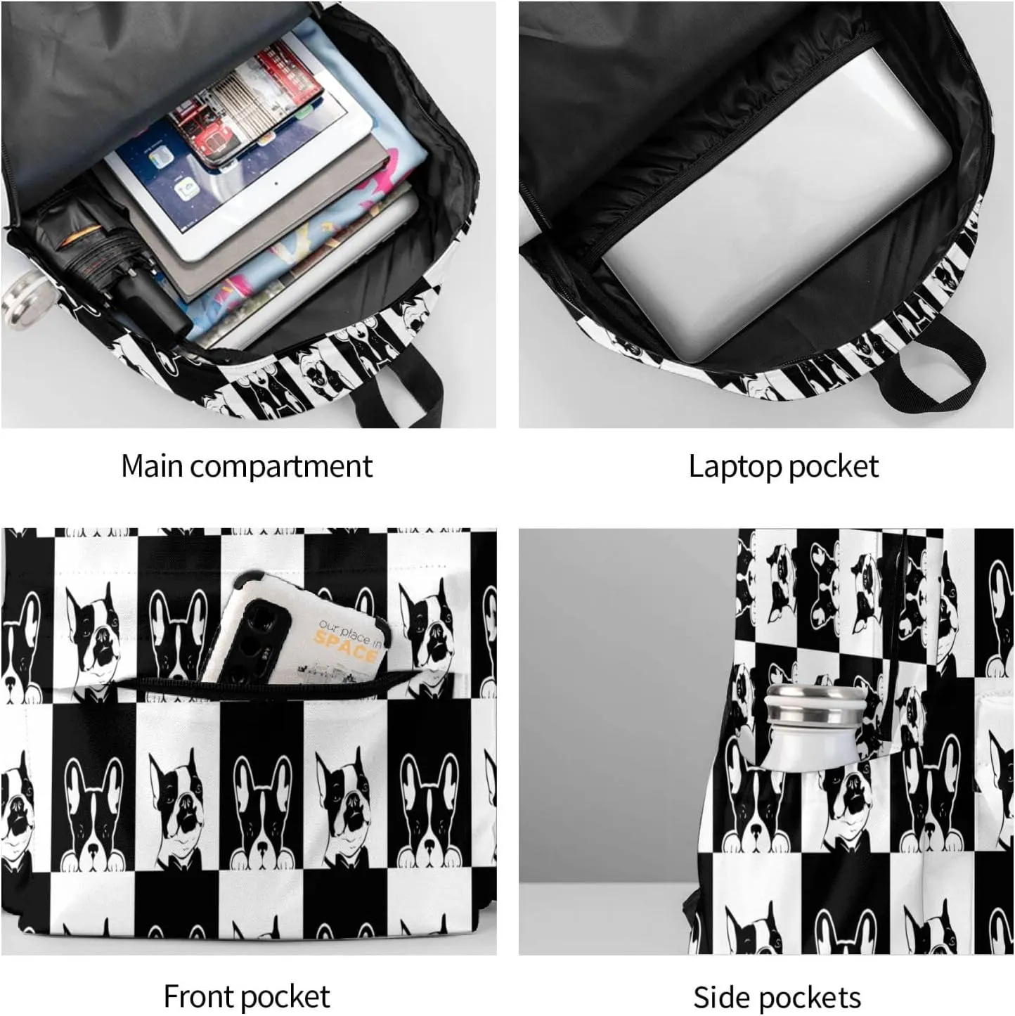Boston Terrier Backpack 17 inch Cute Dog Casual Daypack Lightweight Kids School Backpack Campus Bag for Boys Girls Back to School