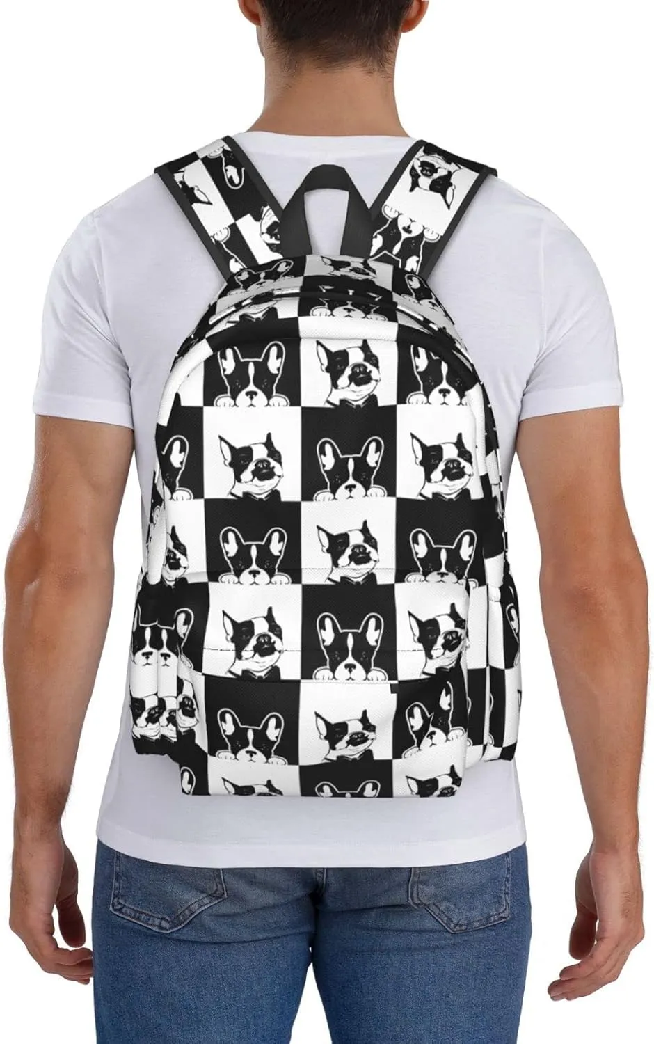 Boston Terrier Backpack 17 inch Cute Dog Casual Daypack Lightweight Kids School Backpack Campus Bag for Boys Girls Back to School