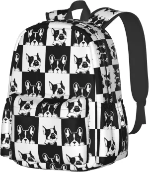 Boston Terrier Backpack 17 inch Cute Dog Casual Daypack Lightweight Kids School Backpack Campus Bag for Boys Girls Back to School