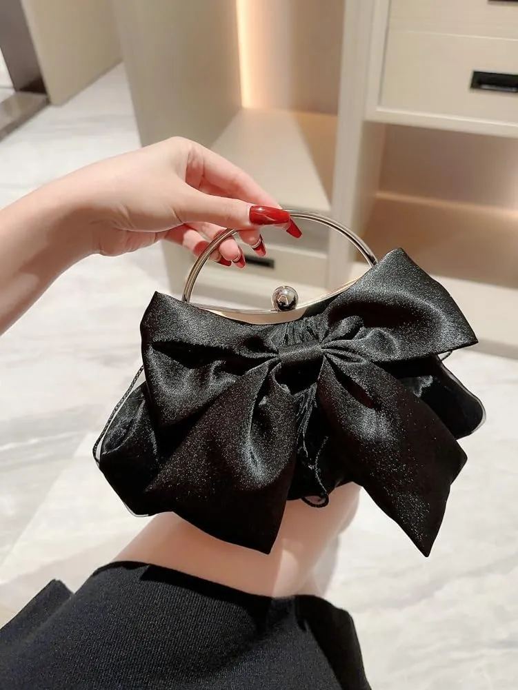 Bow-tie Satin Clutch for Women Trendy Evening Handbag Chic Purse Gorgeous Handbags for Parties Wedding
