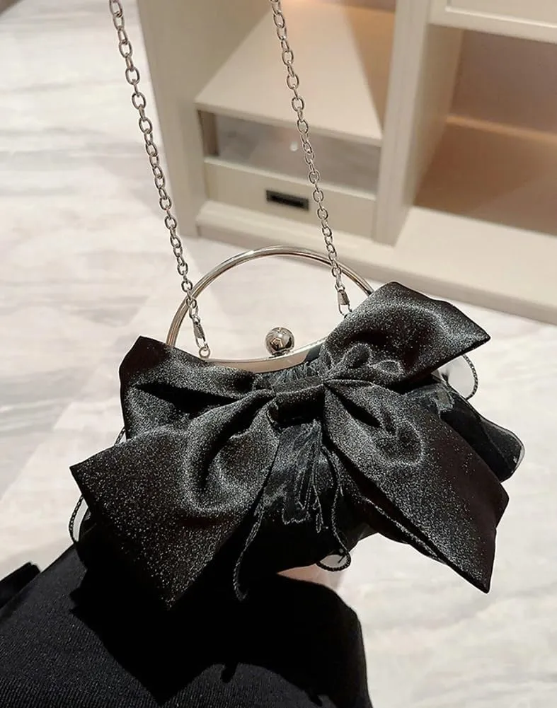 Bow-tie Satin Clutch for Women Trendy Evening Handbag Chic Purse Gorgeous Handbags for Parties Wedding
