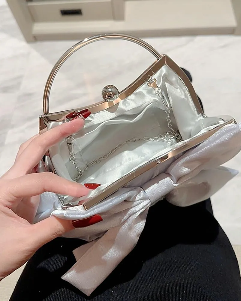 Bow-tie Satin Clutch for Women Trendy Evening Handbag Chic Purse Gorgeous Handbags for Parties Wedding
