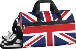 British Flag Pattern Sports Gym Bag with Wet Pocket & Shoes Compartment Waterproof Workout Duffel Bag for Women and Men Weekender Overnight Duffle Bag Travel Carry-on Tote