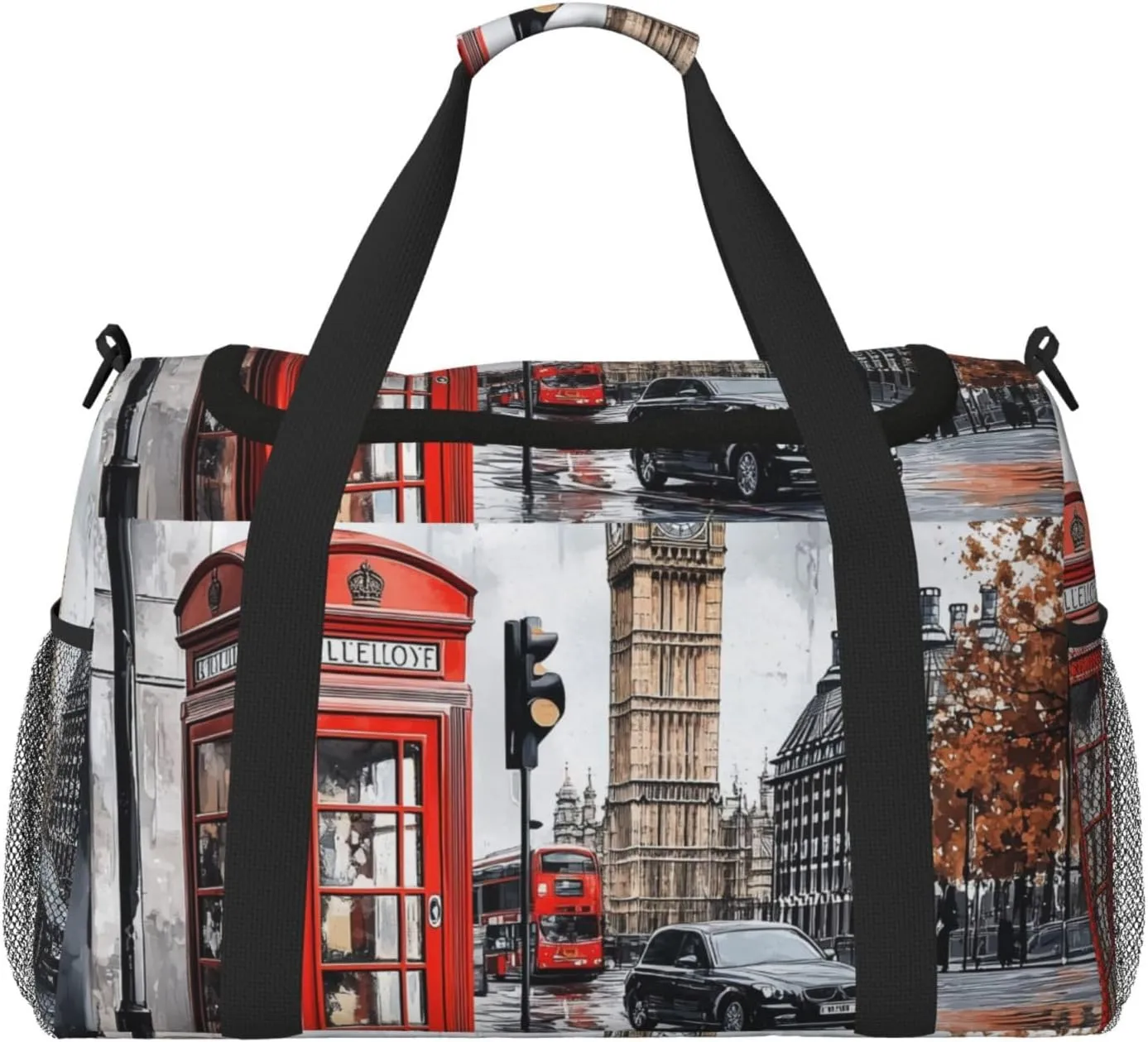 British Street Scenery Duffle Bag Foldable Travel Tote Bag Carry On Large Weekender Overnight Bags Waterproof Gym Bag For Women Men