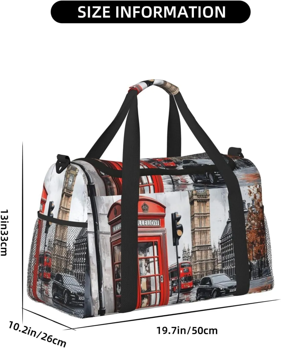 British Street Scenery Duffle Bag Foldable Travel Tote Bag Carry On Large Weekender Overnight Bags Waterproof Gym Bag For Women Men