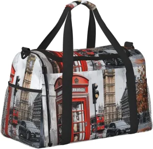 British Street Scenery Duffle Bag Foldable Travel Tote Bag Carry On Large Weekender Overnight Bags Waterproof Gym Bag For Women Men