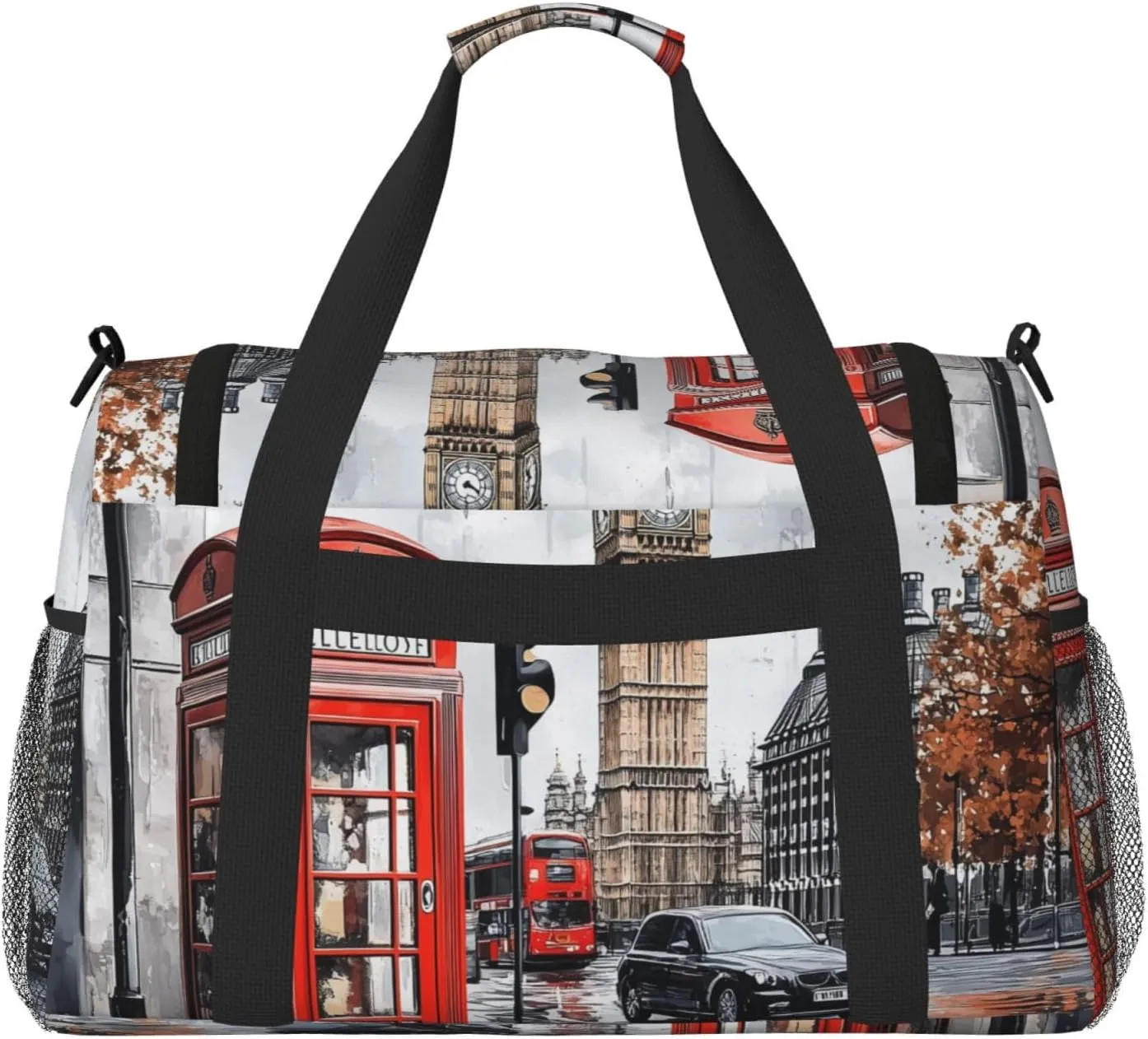 British Street Scenery Duffle Bag Foldable Travel Tote Bag Carry On Large Weekender Overnight Bags Waterproof Gym Bag For Women Men