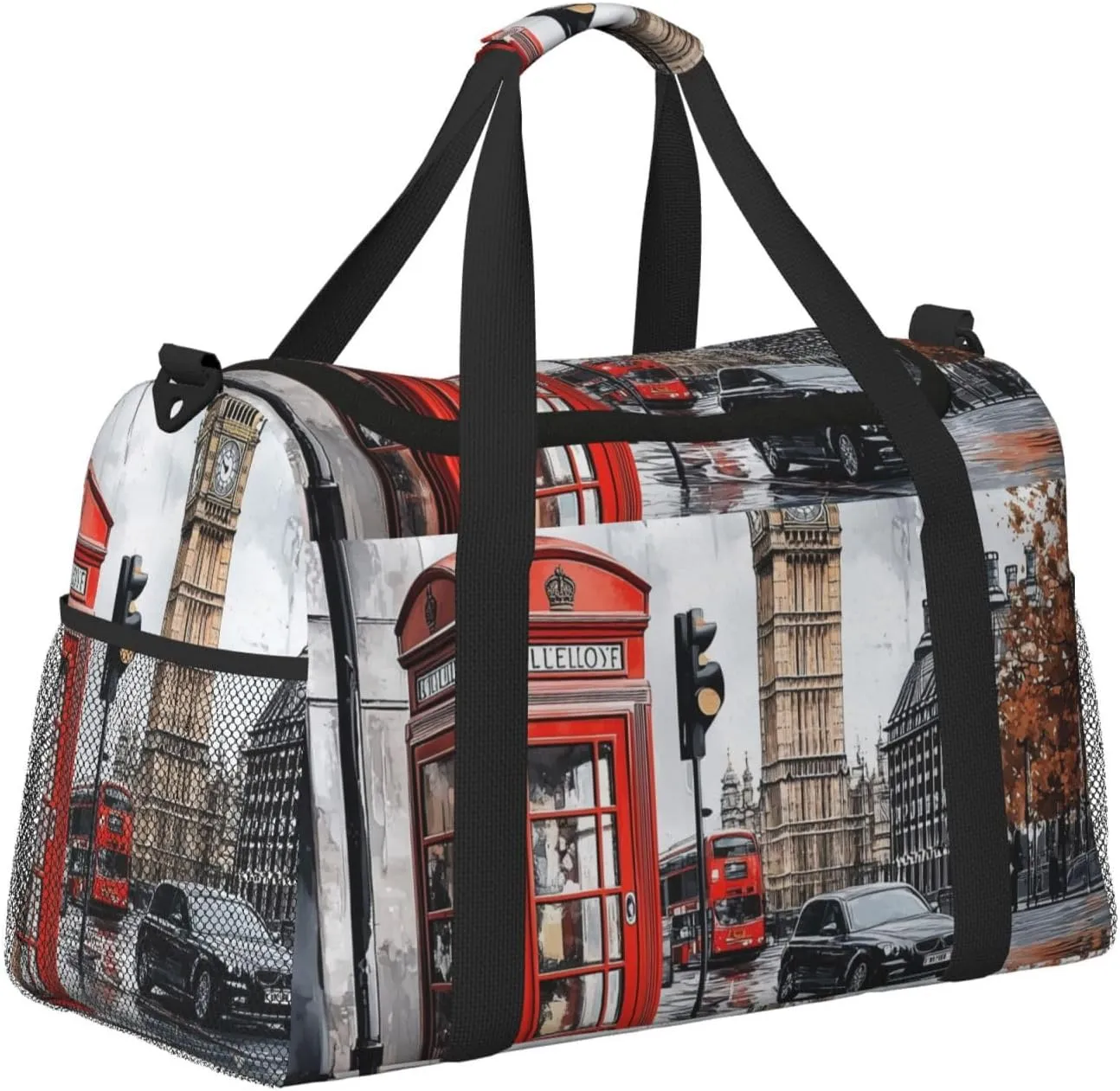 British Street Scenery Duffle Bag Foldable Travel Tote Bag Carry On Large Weekender Overnight Bags Waterproof Gym Bag For Women Men