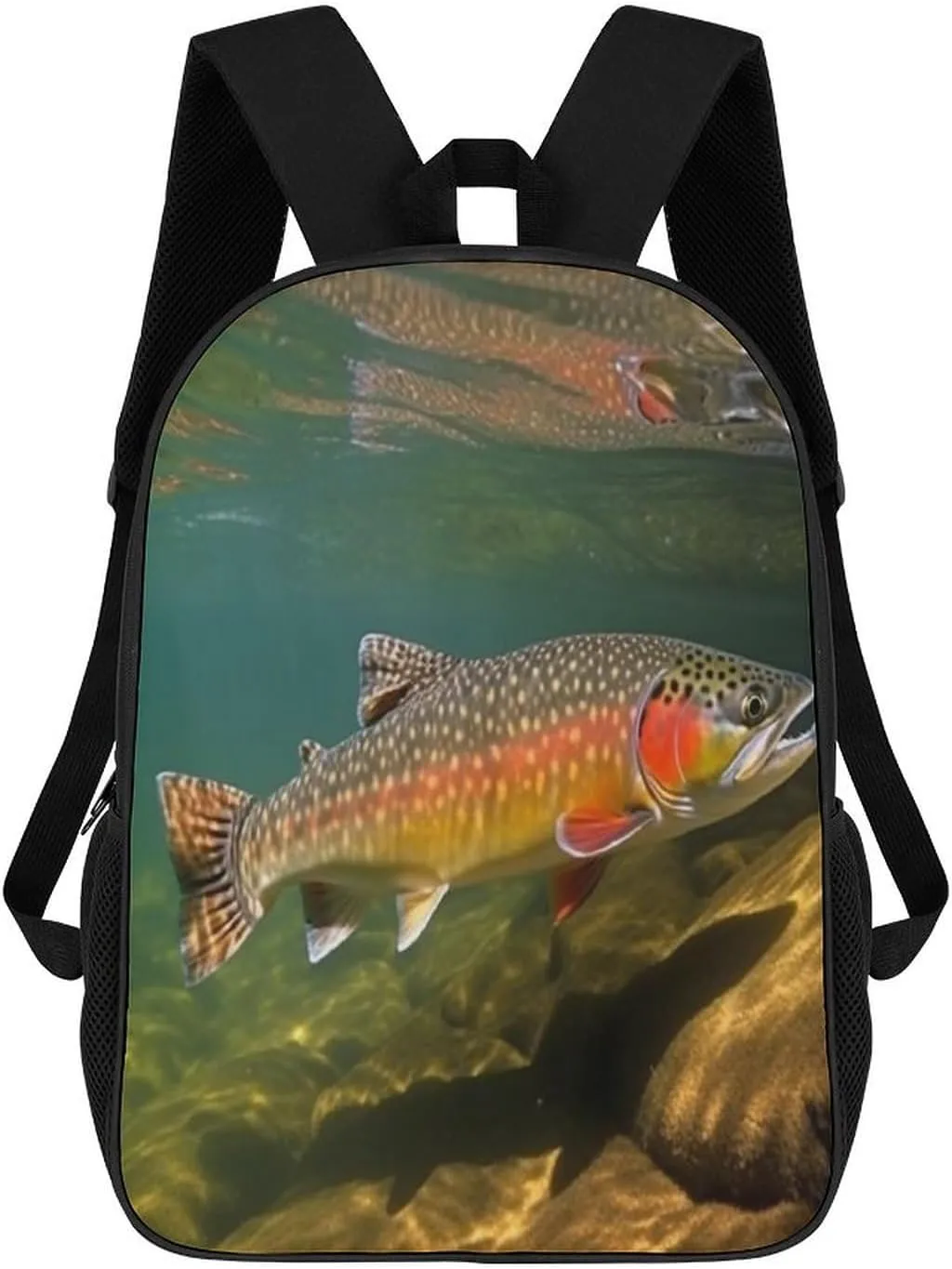 Brook Trout Fly Fishing Laptop Backpack 17 Inch Large Computer Backpacks for Women Men Travel Backpack Lightweight Business Rucksack Fashion Outdoor Backpacks Hiking Daypack Black Laptop Bookbag
