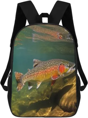 Brook Trout Fly Fishing Laptop Backpack 17 Inch Large Computer Backpacks for Women Men Travel Backpack Lightweight Business Rucksack Fashion Outdoor Backpacks Hiking Daypack Black Laptop Bookbag