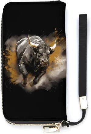 Bull Painting Bullfight Slim Wallet for Women Long Purse Cute Clutch Wristlet Handbag Card Holders
