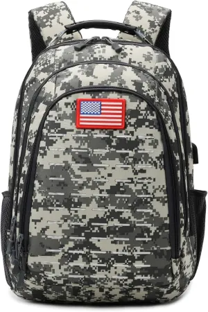 Camo Backpack for boys, Teen Boys Backpacks for School,Camo Bookbag for kid,Small Tactica Backpack for outdoor, with USB Charging Port,40L