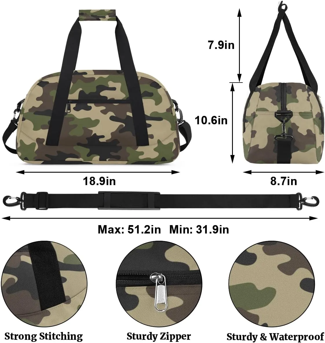 Camo Kids Duffel Bag for Boys, Camouflage Sports Gym Bag Overnight Travel Weekender Bags Lightweight Carry On Sleepovers Bag for School Practice Gymnastics