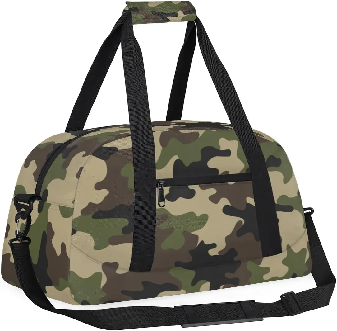 Camo Kids Duffel Bag for Boys, Camouflage Sports Gym Bag Overnight Travel Weekender Bags Lightweight Carry On Sleepovers Bag for School Practice Gymnastics