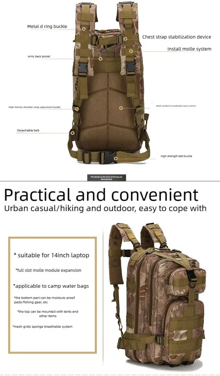 Camouflage Training Multi-Functional Tactical Emergency Backpack MOLLE System Military Earthquake Trekking Equipment
