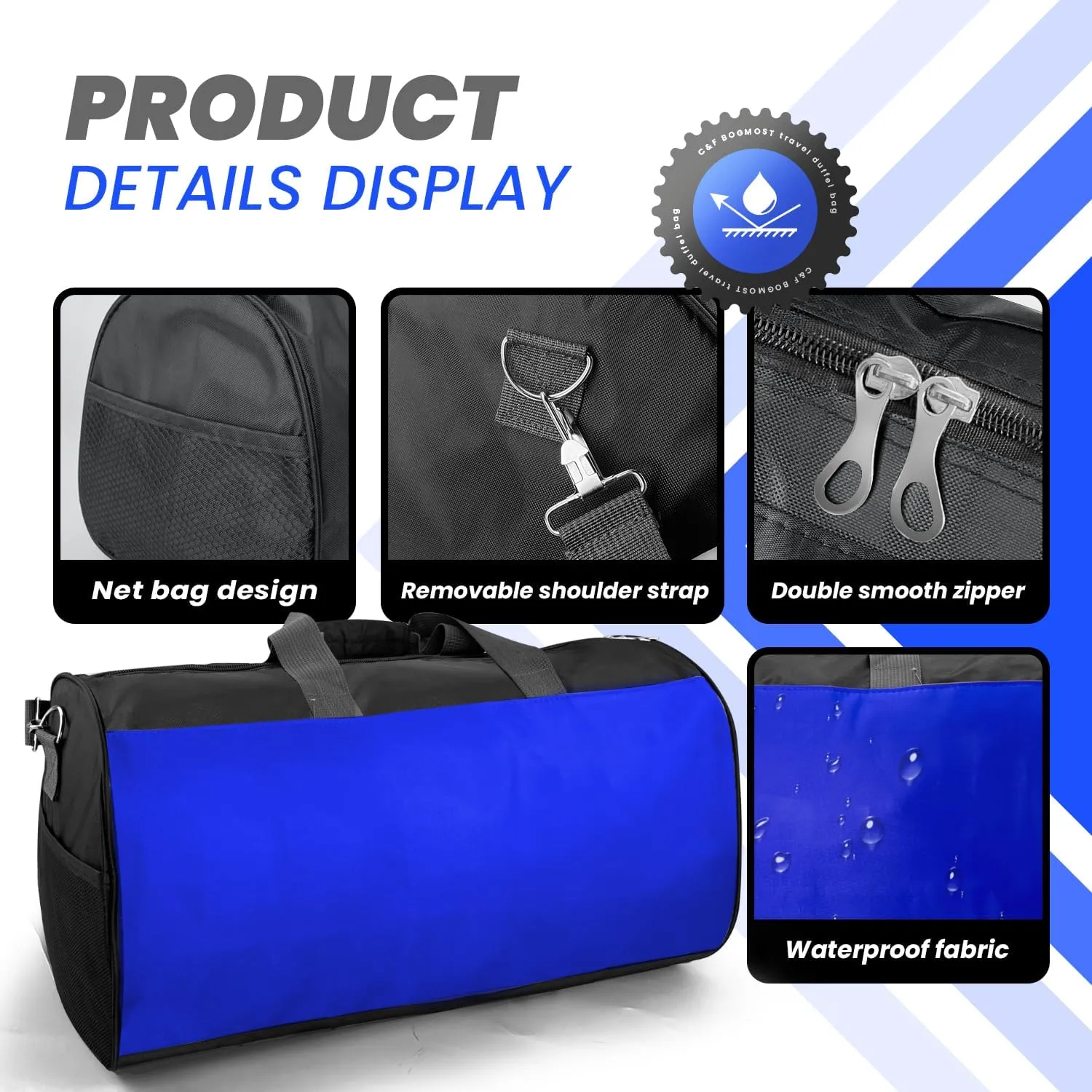 C&F BOGMOST Travel Duffel Bag Large Foldable Waterproof Gym Bag for Gym Beach Swim Bag Men Women Duffle Bag Lightweight Oxford Cloth Sports Bag -Blue