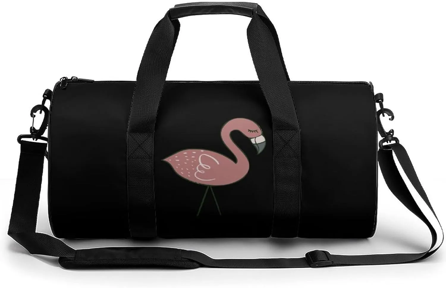 Campsite Flamingos Cylindrical Gym Duffle Bag Foldable Weekender Bags Lightweight Travel Handbag