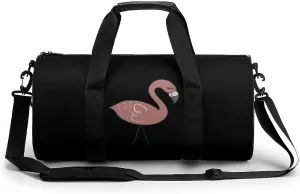 Campsite Flamingos Cylindrical Gym Duffle Bag Foldable Weekender Bags Lightweight Travel Handbag