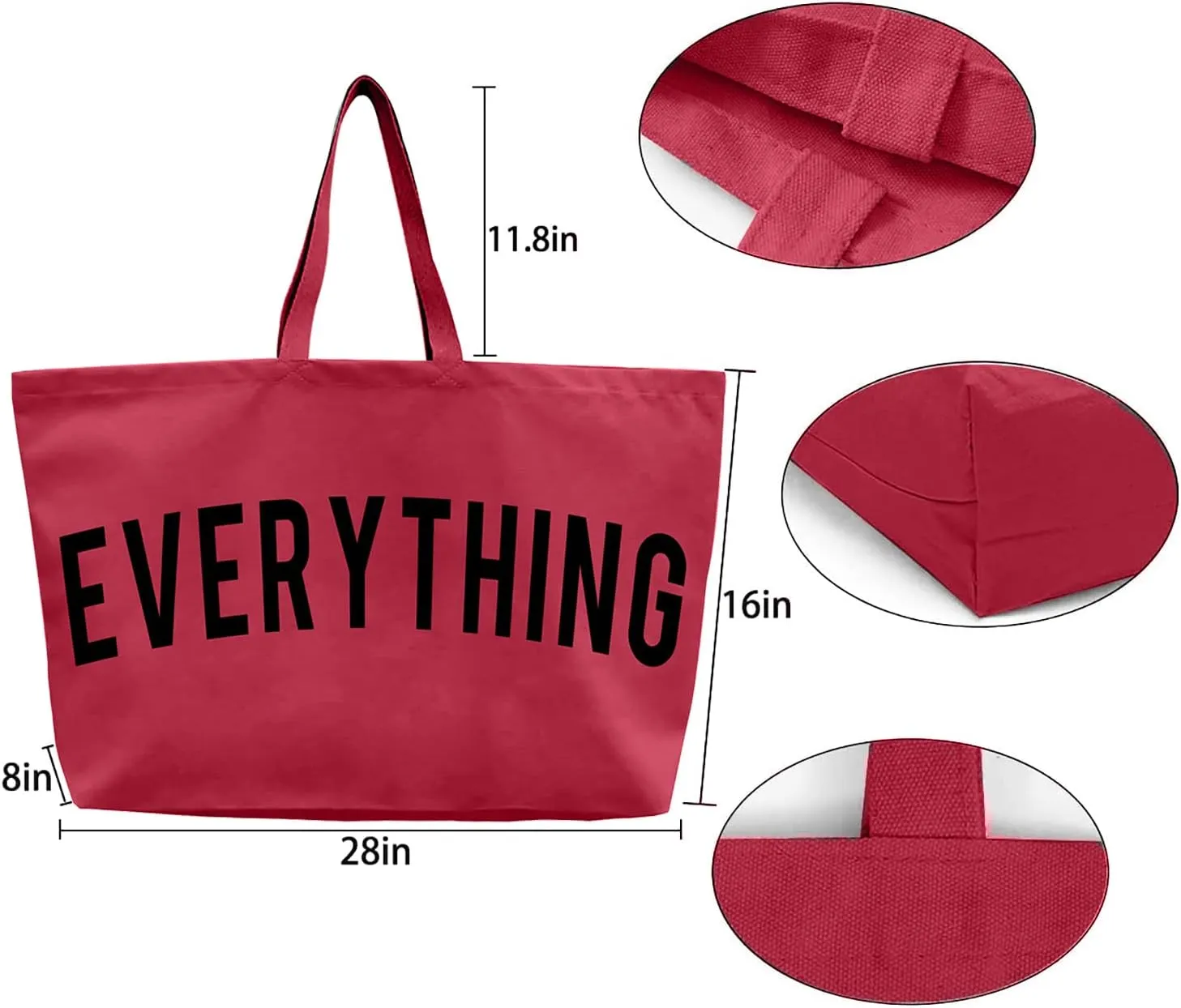 Canvas Tote Bag - Extra Large Shopping Beach Totes Bags Reusable Big Grocery Bag 28" x 8" x 16"
