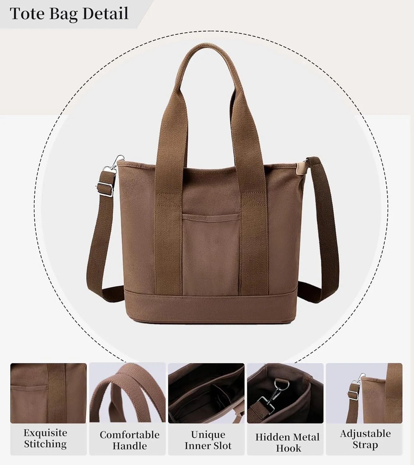 Canvas Tote Bag with Zipper for Women Crossbody Bag Trendy Shoulder Handbag Satchel Hobo Bag Messenger Bag with Compartments
