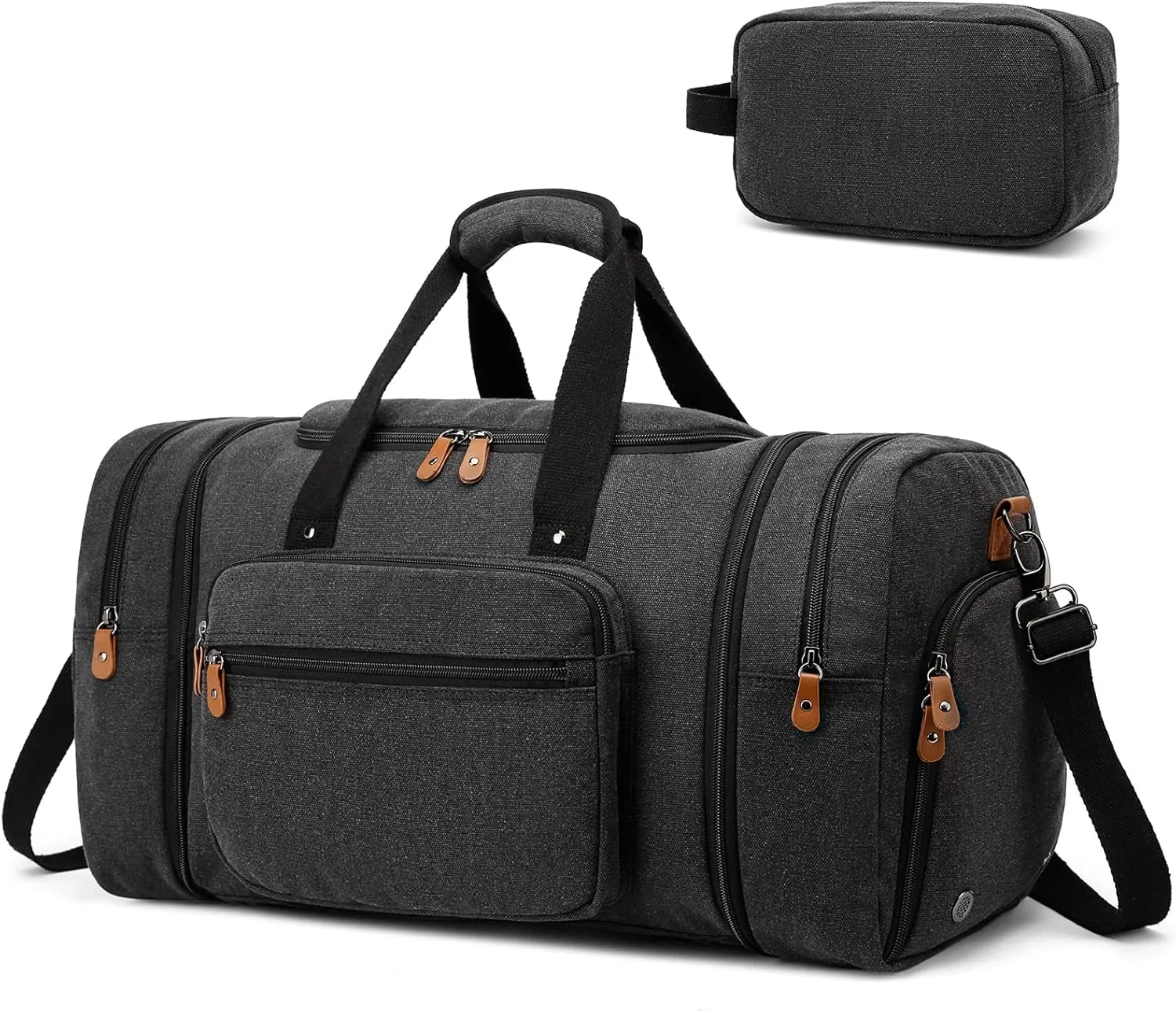 Canvas Travel Duffel Bag,Weekender Bag Mens,Overnight Carry On Bag With Shoe Compartment And Toiletry Bag,Travel Duffel Bags Men (Black)