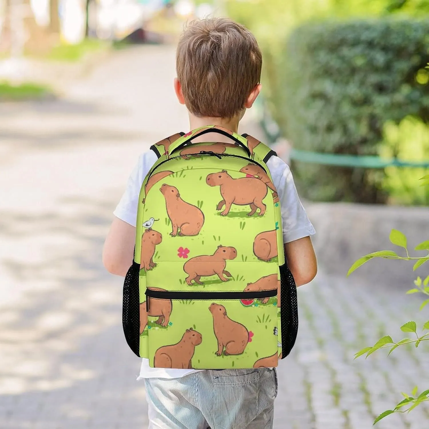 Capybara Backpack for Girls Boys, 16 Inch Green Backpacks for School, Cute Lightweight Durable Bookbag for Kids