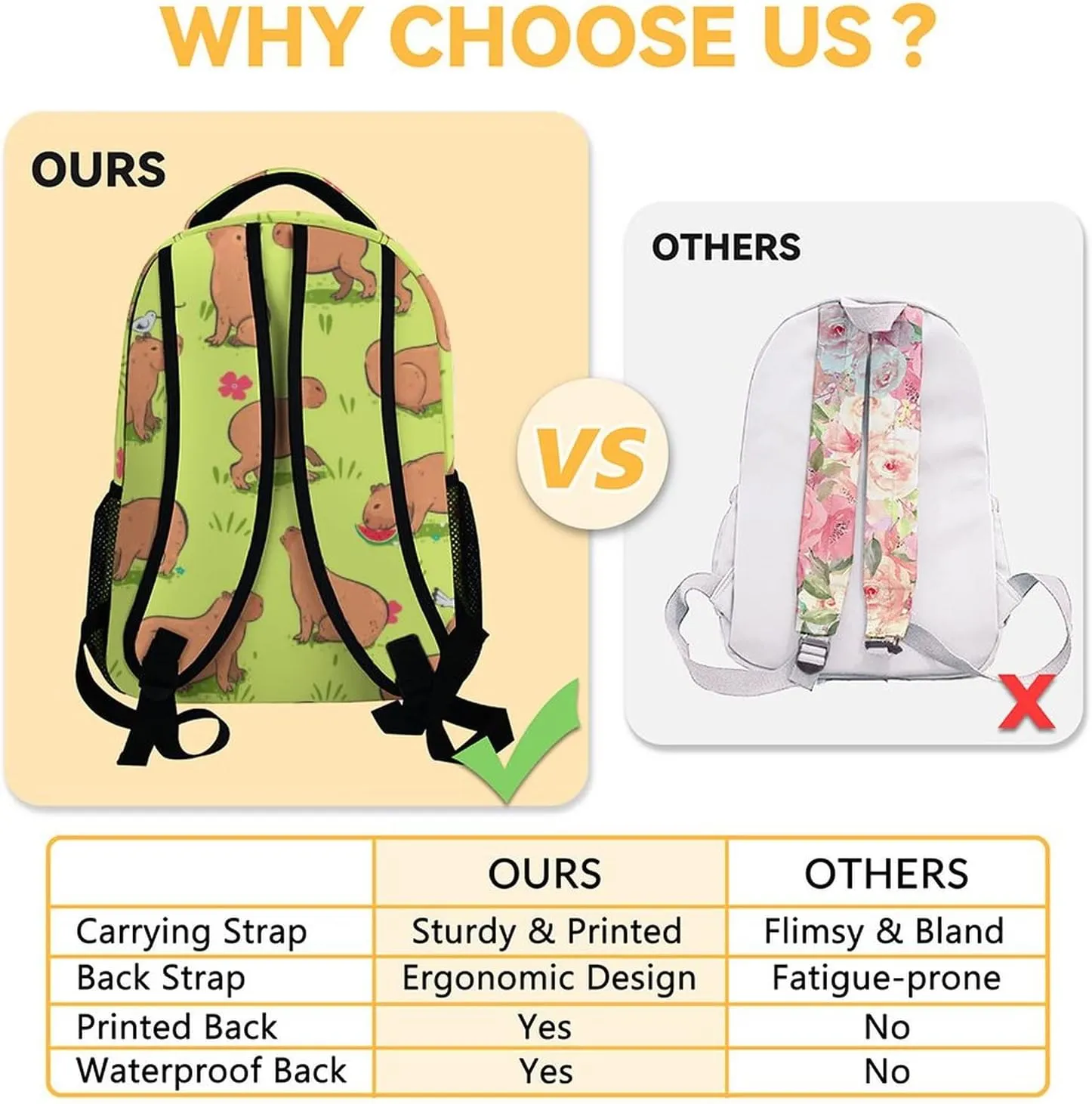 Capybara Backpack for Girls Boys, 16 Inch Green Backpacks for School, Cute Lightweight Durable Bookbag for Kids