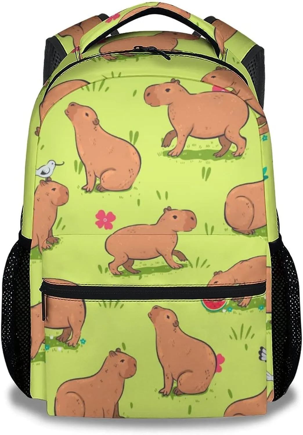 Capybara Backpack for Girls Boys, 16 Inch Green Backpacks for School, Cute Lightweight Durable Bookbag for Kids