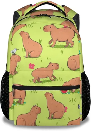 Capybara Backpack for Girls Boys, 16 Inch Green Backpacks for School, Cute Lightweight Durable Bookbag for Kids