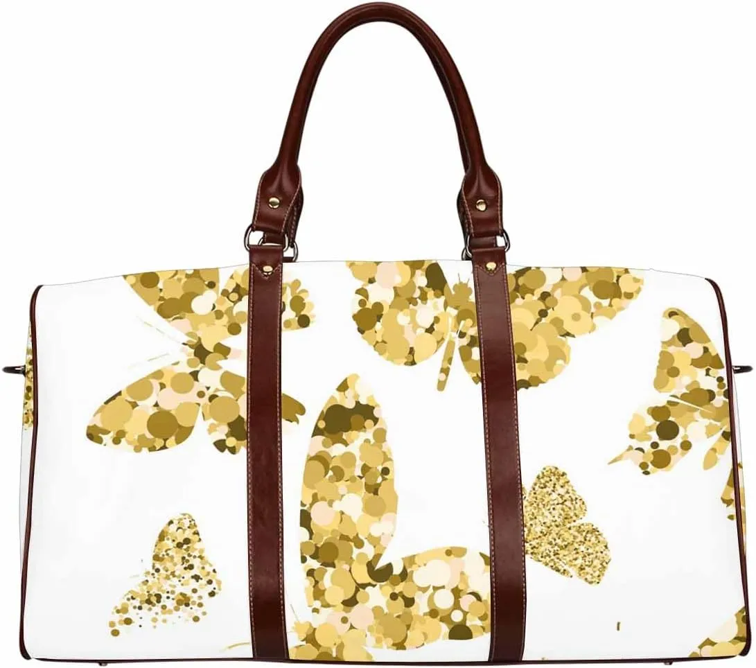 Carry On Bags Fly Butterflies With Texture Of Golden Dots Foldable Carry On Bag Travel Duffel Duffle Overnight For Women(Type-10,18.62"x 8.5"x 9.65")
