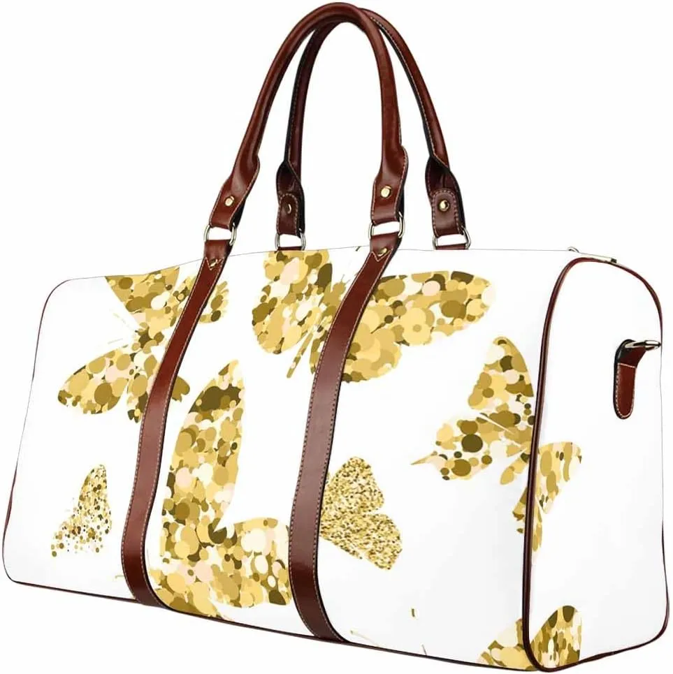 Carry On Bags Fly Butterflies With Texture Of Golden Dots Foldable Carry On Bag Travel Duffel Duffle Overnight For Women(Type-10,18.62"x 8.5"x 9.65")