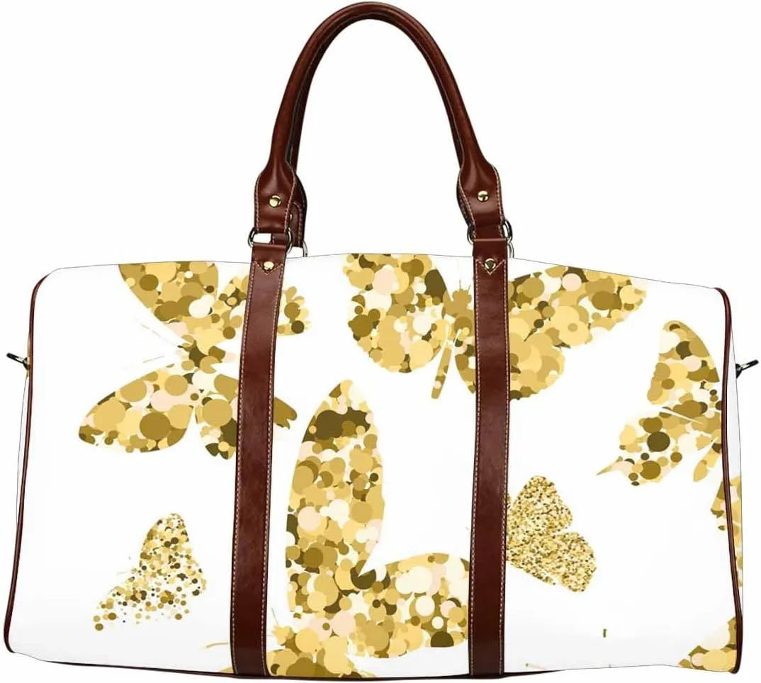Carry On Bags Fly Butterflies With Texture Of Golden Dots Foldable Carry On Bag Travel Duffel Duffle Overnight For Women(Type-10,18.62"x 8.5"x 9.65")